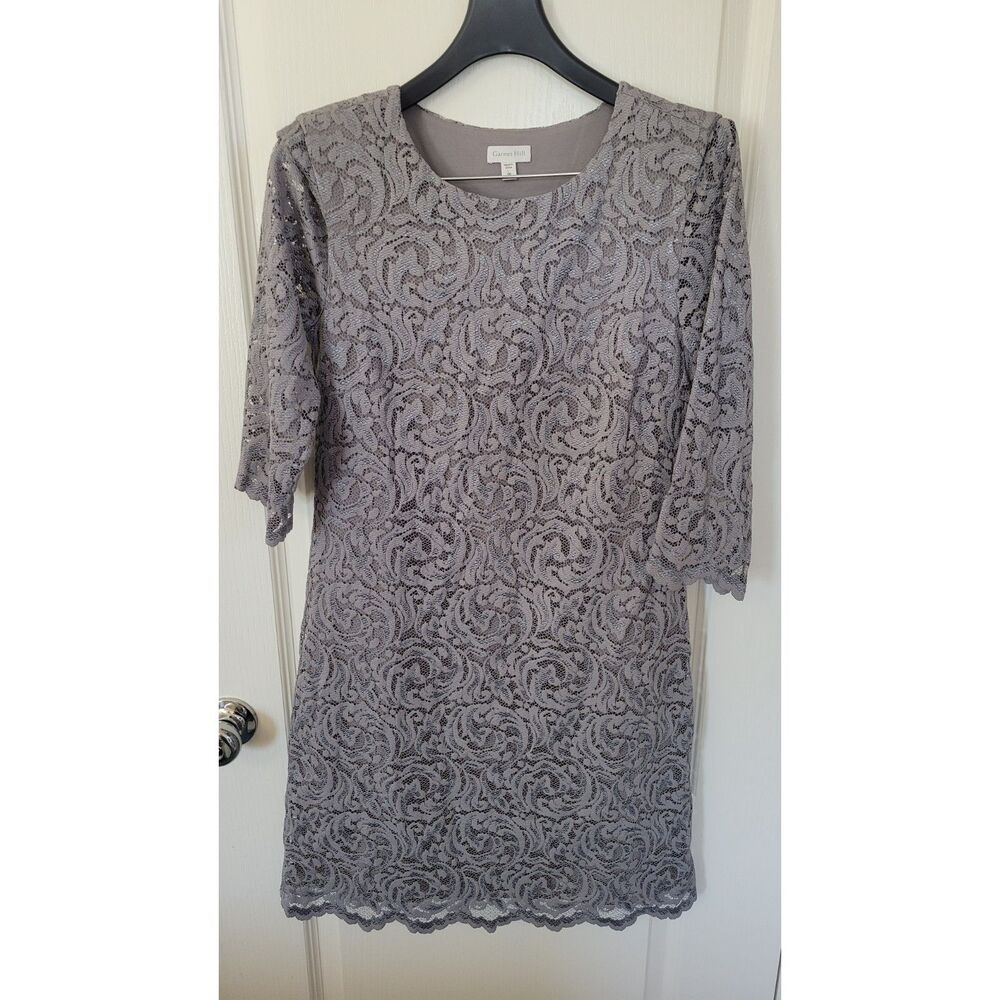 Garnet Hill Grey 3/4 Sleeve Lace Dress